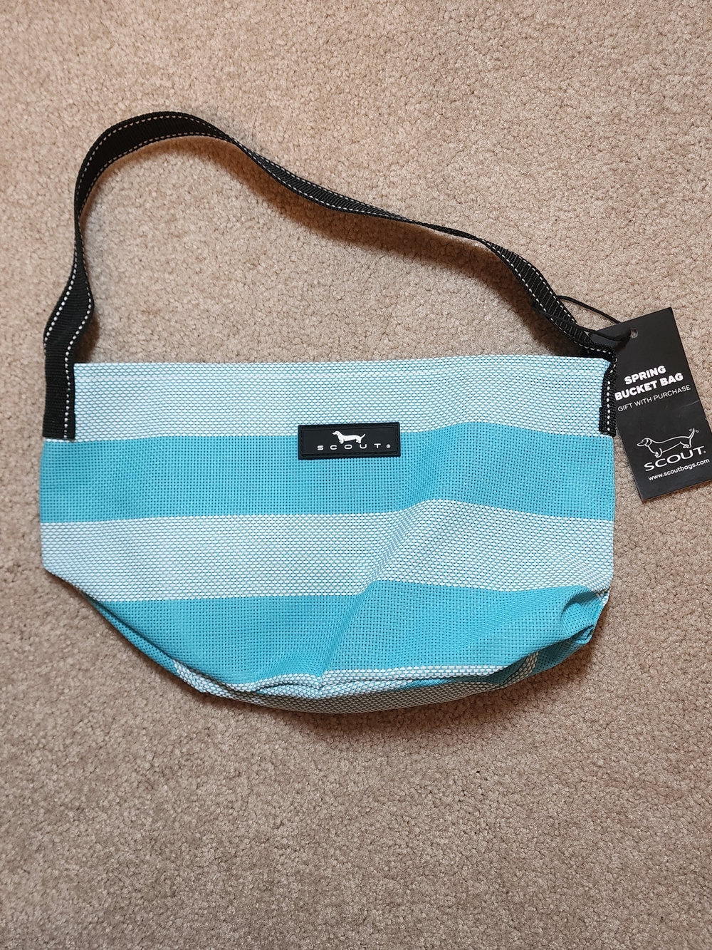 Scout Aqua and White Stripe Shoulder Bag with Black Strap